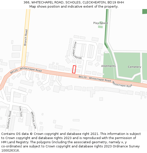 366, WHITECHAPEL ROAD, SCHOLES, CLECKHEATON, BD19 6HH: Location map and indicative extent of plot