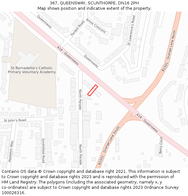367, QUEENSWAY, SCUNTHORPE, DN16 2PH: Location map and indicative extent of plot