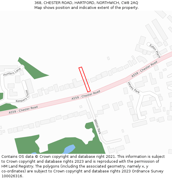 368, CHESTER ROAD, HARTFORD, NORTHWICH, CW8 2AQ: Location map and indicative extent of plot