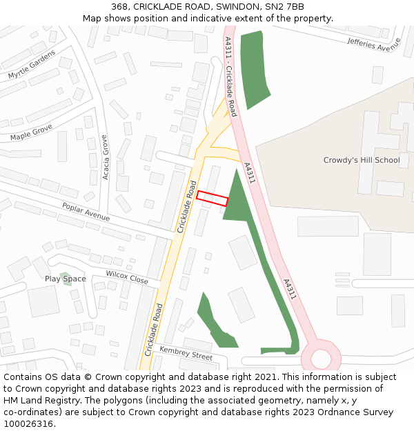 368, CRICKLADE ROAD, SWINDON, SN2 7BB: Location map and indicative extent of plot