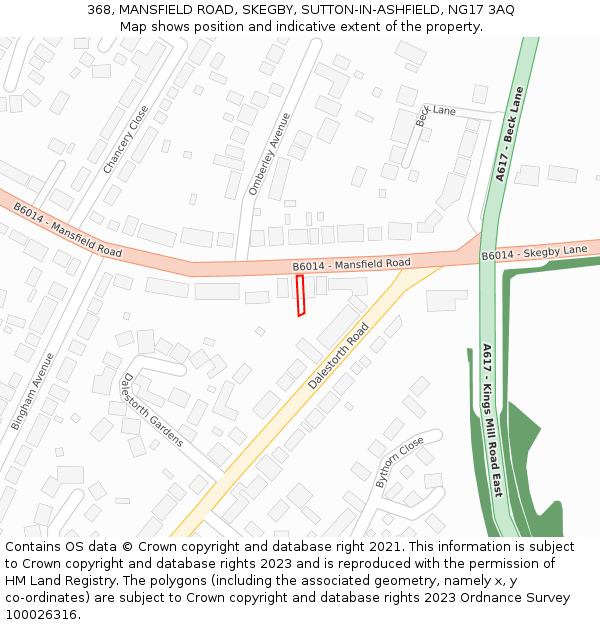 368, MANSFIELD ROAD, SKEGBY, SUTTON-IN-ASHFIELD, NG17 3AQ: Location map and indicative extent of plot