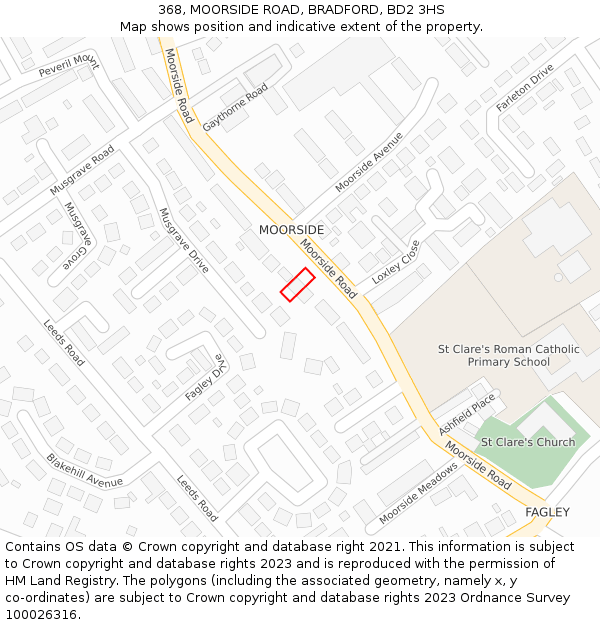 368, MOORSIDE ROAD, BRADFORD, BD2 3HS: Location map and indicative extent of plot