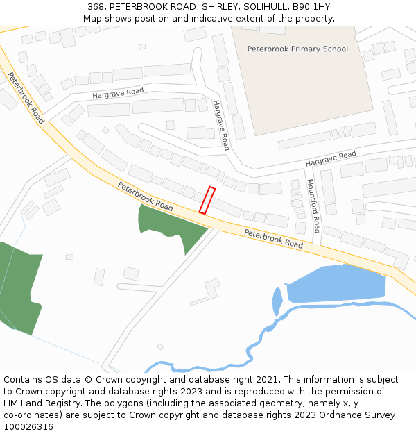 368, PETERBROOK ROAD, SHIRLEY, SOLIHULL, B90 1HY: Location map and indicative extent of plot