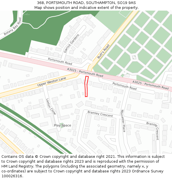 368, PORTSMOUTH ROAD, SOUTHAMPTON, SO19 9AS: Location map and indicative extent of plot