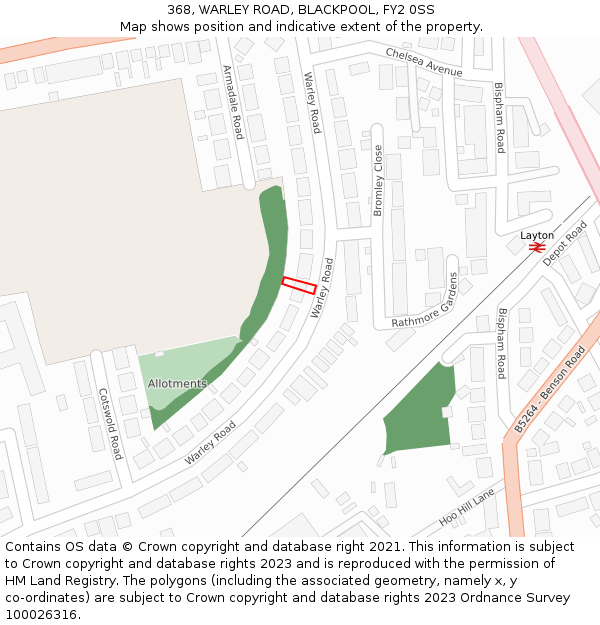 368, WARLEY ROAD, BLACKPOOL, FY2 0SS: Location map and indicative extent of plot