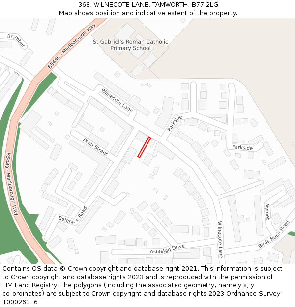 368, WILNECOTE LANE, TAMWORTH, B77 2LG: Location map and indicative extent of plot