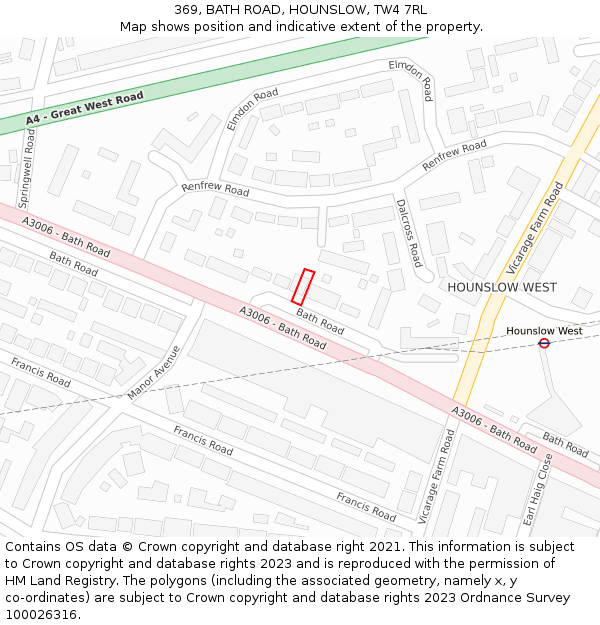 369, BATH ROAD, HOUNSLOW, TW4 7RL: Location map and indicative extent of plot