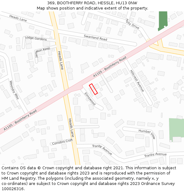 369, BOOTHFERRY ROAD, HESSLE, HU13 0NW: Location map and indicative extent of plot