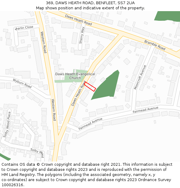 369, DAWS HEATH ROAD, BENFLEET, SS7 2UA: Location map and indicative extent of plot