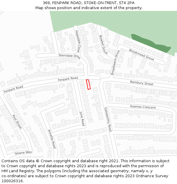 369, FENPARK ROAD, STOKE-ON-TRENT, ST4 2PA: Location map and indicative extent of plot