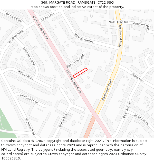 369, MARGATE ROAD, RAMSGATE, CT12 6SG: Location map and indicative extent of plot