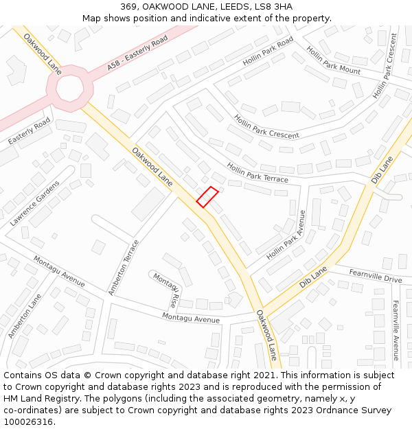 369, OAKWOOD LANE, LEEDS, LS8 3HA: Location map and indicative extent of plot