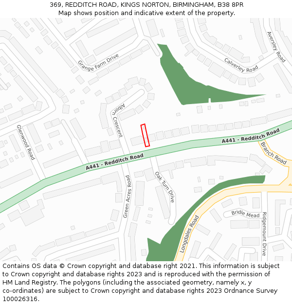 369, REDDITCH ROAD, KINGS NORTON, BIRMINGHAM, B38 8PR: Location map and indicative extent of plot