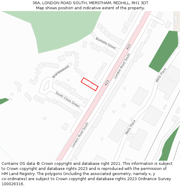 36A, LONDON ROAD SOUTH, MERSTHAM, REDHILL, RH1 3DT: Location map and indicative extent of plot