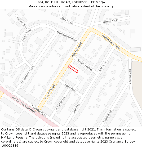 36A, POLE HILL ROAD, UXBRIDGE, UB10 0QA: Location map and indicative extent of plot