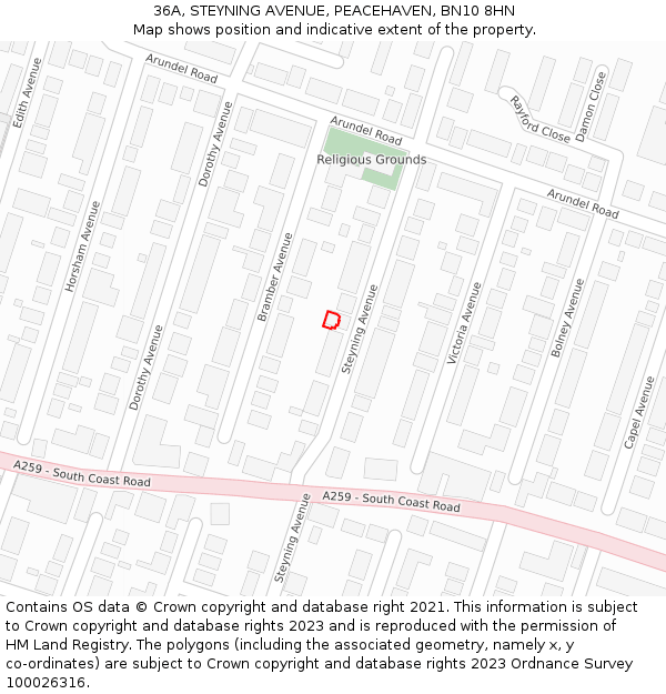 36A, STEYNING AVENUE, PEACEHAVEN, BN10 8HN: Location map and indicative extent of plot