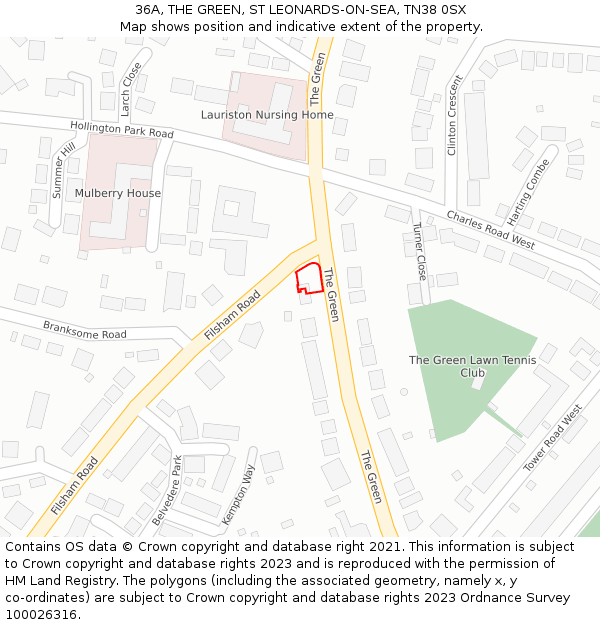 36A, THE GREEN, ST LEONARDS-ON-SEA, TN38 0SX: Location map and indicative extent of plot