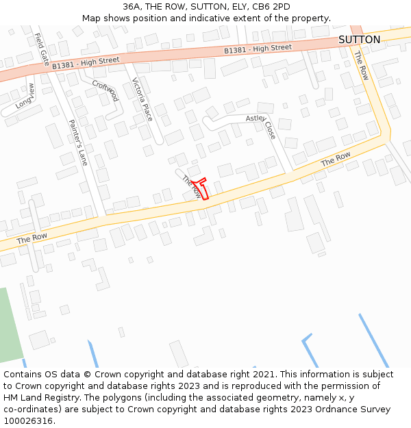 36A, THE ROW, SUTTON, ELY, CB6 2PD: Location map and indicative extent of plot