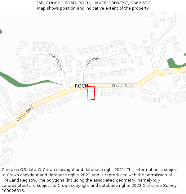 36B, CHURCH ROAD, ROCH, HAVERFORDWEST, SA62 6BG: Location map and indicative extent of plot