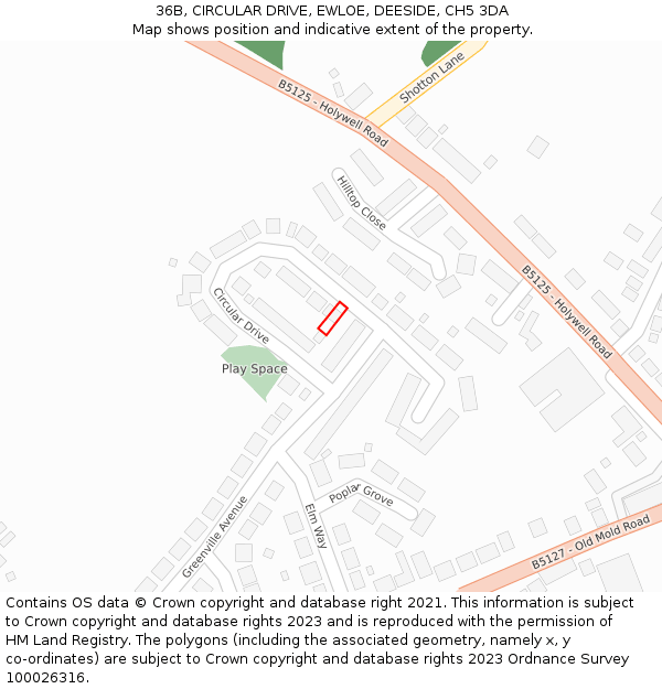 36B, CIRCULAR DRIVE, EWLOE, DEESIDE, CH5 3DA: Location map and indicative extent of plot