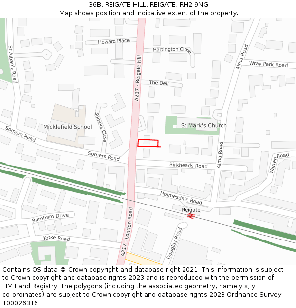 36B, REIGATE HILL, REIGATE, RH2 9NG: Location map and indicative extent of plot