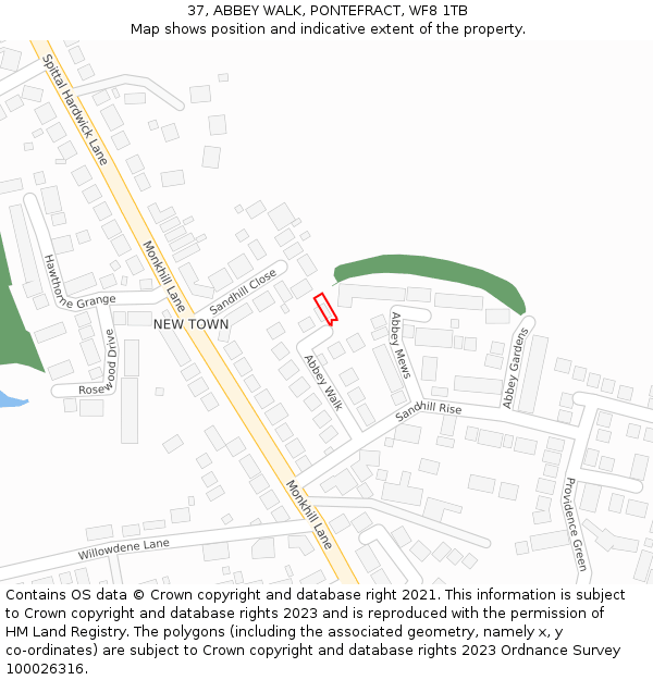 37, ABBEY WALK, PONTEFRACT, WF8 1TB: Location map and indicative extent of plot