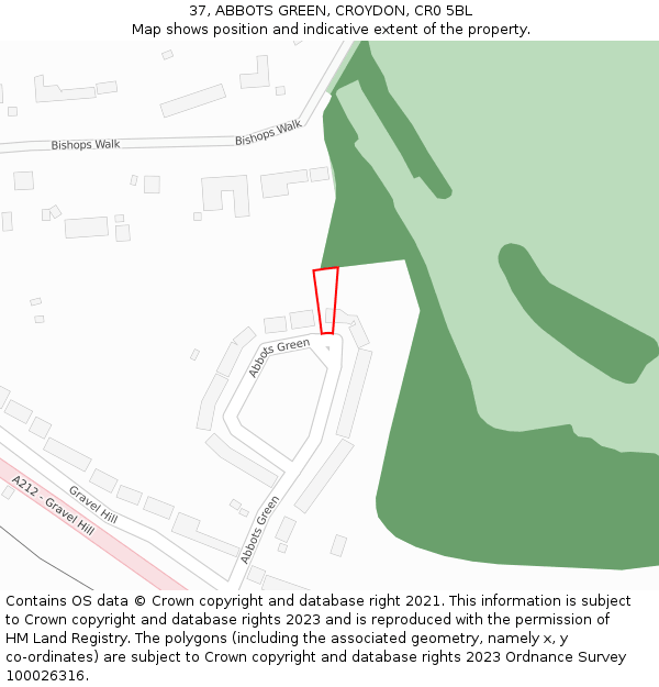 37, ABBOTS GREEN, CROYDON, CR0 5BL: Location map and indicative extent of plot