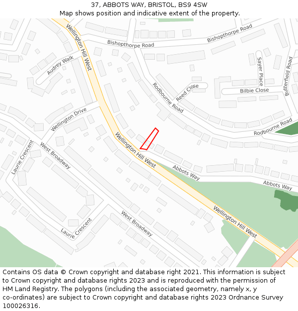 37, ABBOTS WAY, BRISTOL, BS9 4SW: Location map and indicative extent of plot