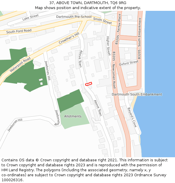 37, ABOVE TOWN, DARTMOUTH, TQ6 9RG: Location map and indicative extent of plot