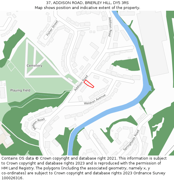 37, ADDISON ROAD, BRIERLEY HILL, DY5 3RS: Location map and indicative extent of plot