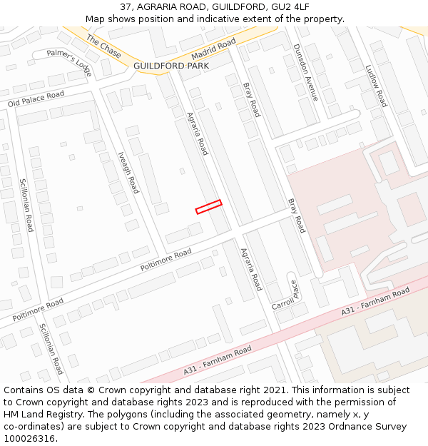 37, AGRARIA ROAD, GUILDFORD, GU2 4LF: Location map and indicative extent of plot