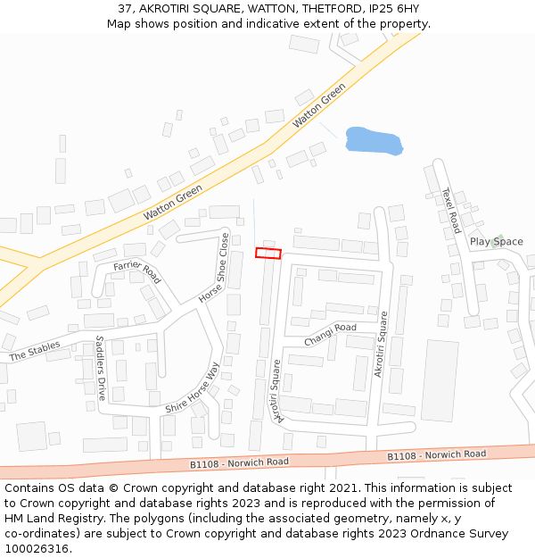 37, AKROTIRI SQUARE, WATTON, THETFORD, IP25 6HY: Location map and indicative extent of plot