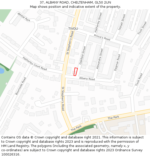 37, ALBANY ROAD, CHELTENHAM, GL50 2UN: Location map and indicative extent of plot