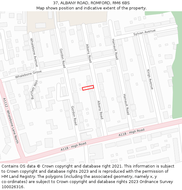 37, ALBANY ROAD, ROMFORD, RM6 6BS: Location map and indicative extent of plot