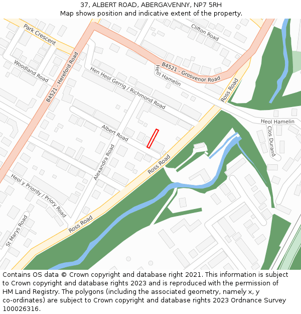 37, ALBERT ROAD, ABERGAVENNY, NP7 5RH: Location map and indicative extent of plot