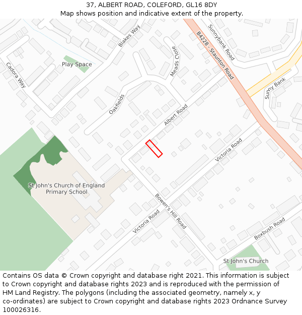 37, ALBERT ROAD, COLEFORD, GL16 8DY: Location map and indicative extent of plot