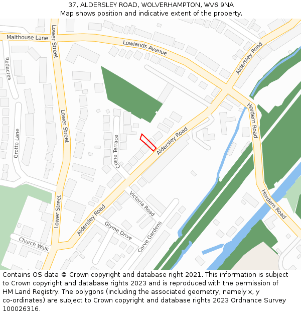 37, ALDERSLEY ROAD, WOLVERHAMPTON, WV6 9NA: Location map and indicative extent of plot