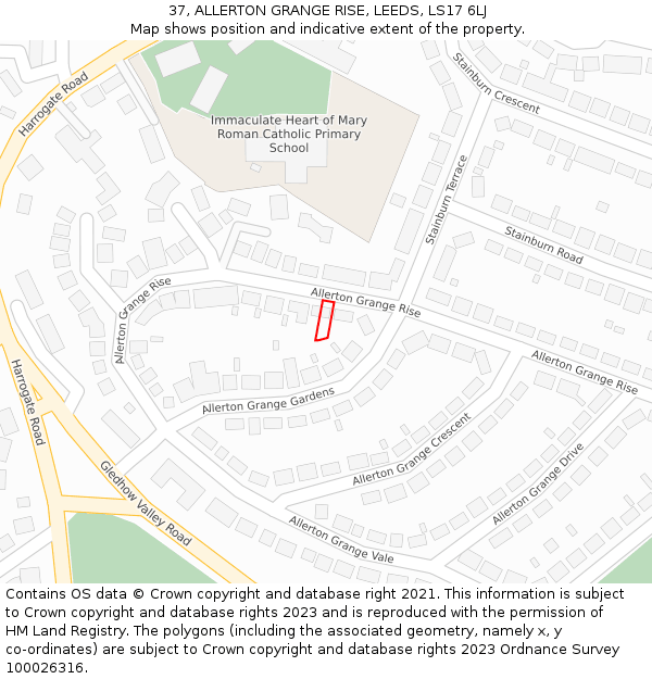 37, ALLERTON GRANGE RISE, LEEDS, LS17 6LJ: Location map and indicative extent of plot