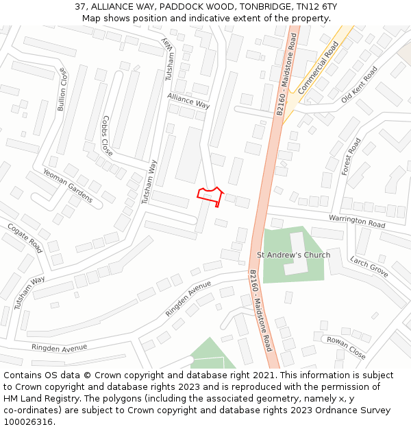 37, ALLIANCE WAY, PADDOCK WOOD, TONBRIDGE, TN12 6TY: Location map and indicative extent of plot