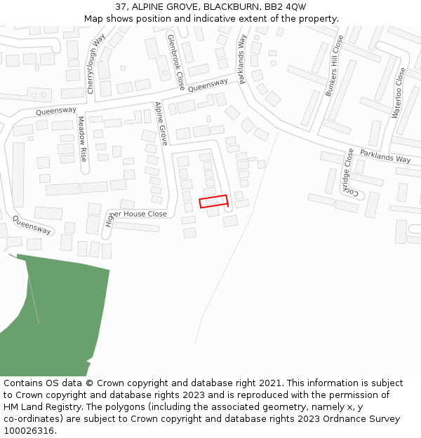 37, ALPINE GROVE, BLACKBURN, BB2 4QW: Location map and indicative extent of plot