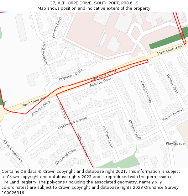 37, ALTHORPE DRIVE, SOUTHPORT, PR8 6HS: Location map and indicative extent of plot