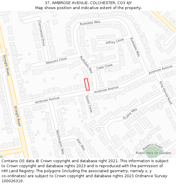 37, AMBROSE AVENUE, COLCHESTER, CO3 4JY: Location map and indicative extent of plot