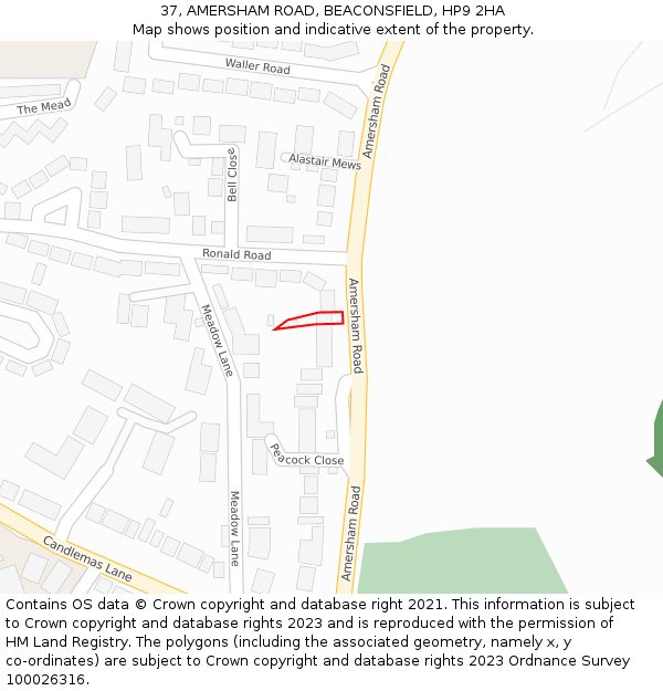 37, AMERSHAM ROAD, BEACONSFIELD, HP9 2HA: Location map and indicative extent of plot