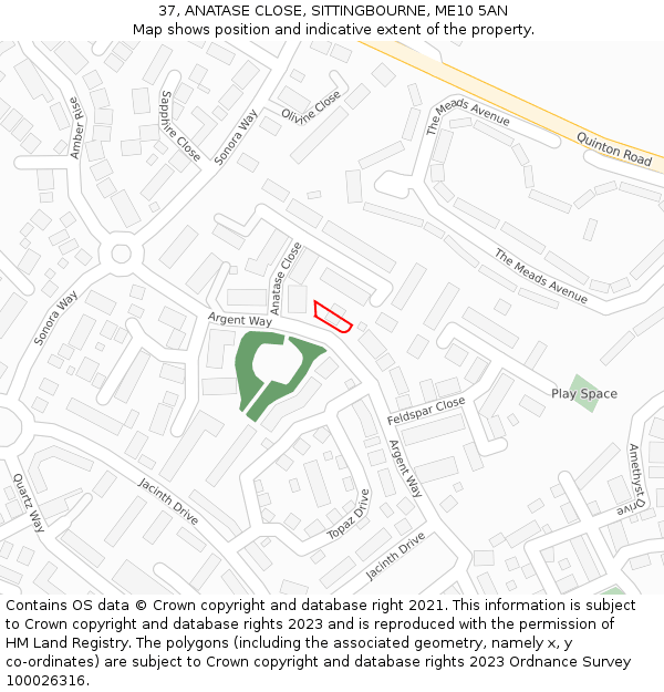 37, ANATASE CLOSE, SITTINGBOURNE, ME10 5AN: Location map and indicative extent of plot