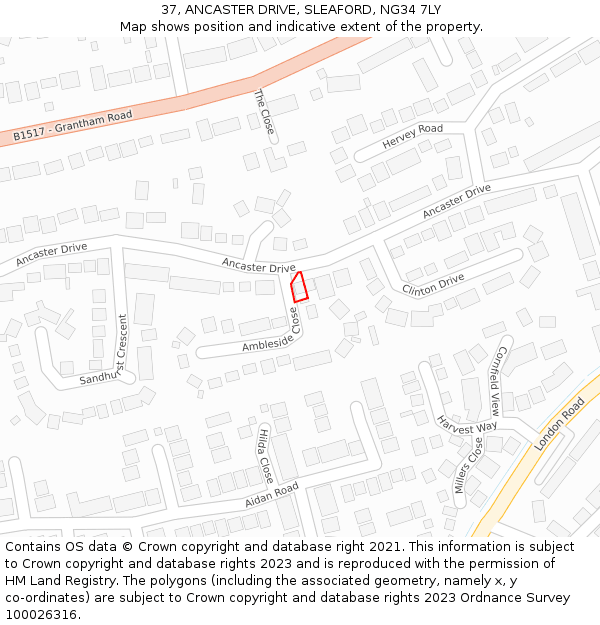37, ANCASTER DRIVE, SLEAFORD, NG34 7LY: Location map and indicative extent of plot