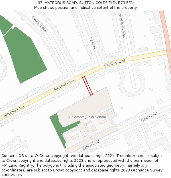 37, ANTROBUS ROAD, SUTTON COLDFIELD, B73 5EN: Location map and indicative extent of plot