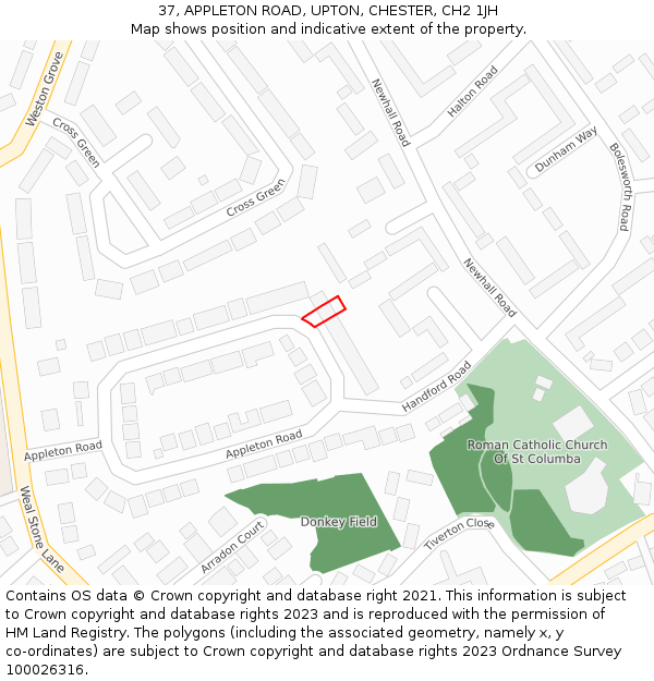 37, APPLETON ROAD, UPTON, CHESTER, CH2 1JH: Location map and indicative extent of plot