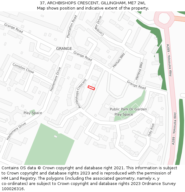 37, ARCHBISHOPS CRESCENT, GILLINGHAM, ME7 2WL: Location map and indicative extent of plot