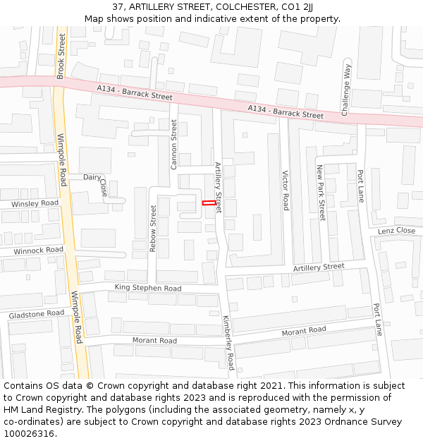 37, ARTILLERY STREET, COLCHESTER, CO1 2JJ: Location map and indicative extent of plot