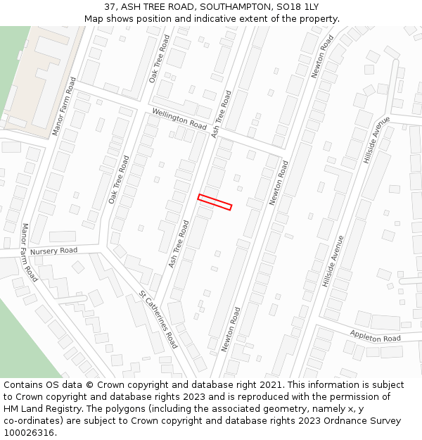 37, ASH TREE ROAD, SOUTHAMPTON, SO18 1LY: Location map and indicative extent of plot